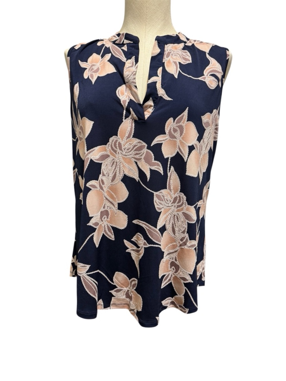 SJS Navy & Blush Pink Floral Sleeveless Blouse Size XL - NEW Without Tag